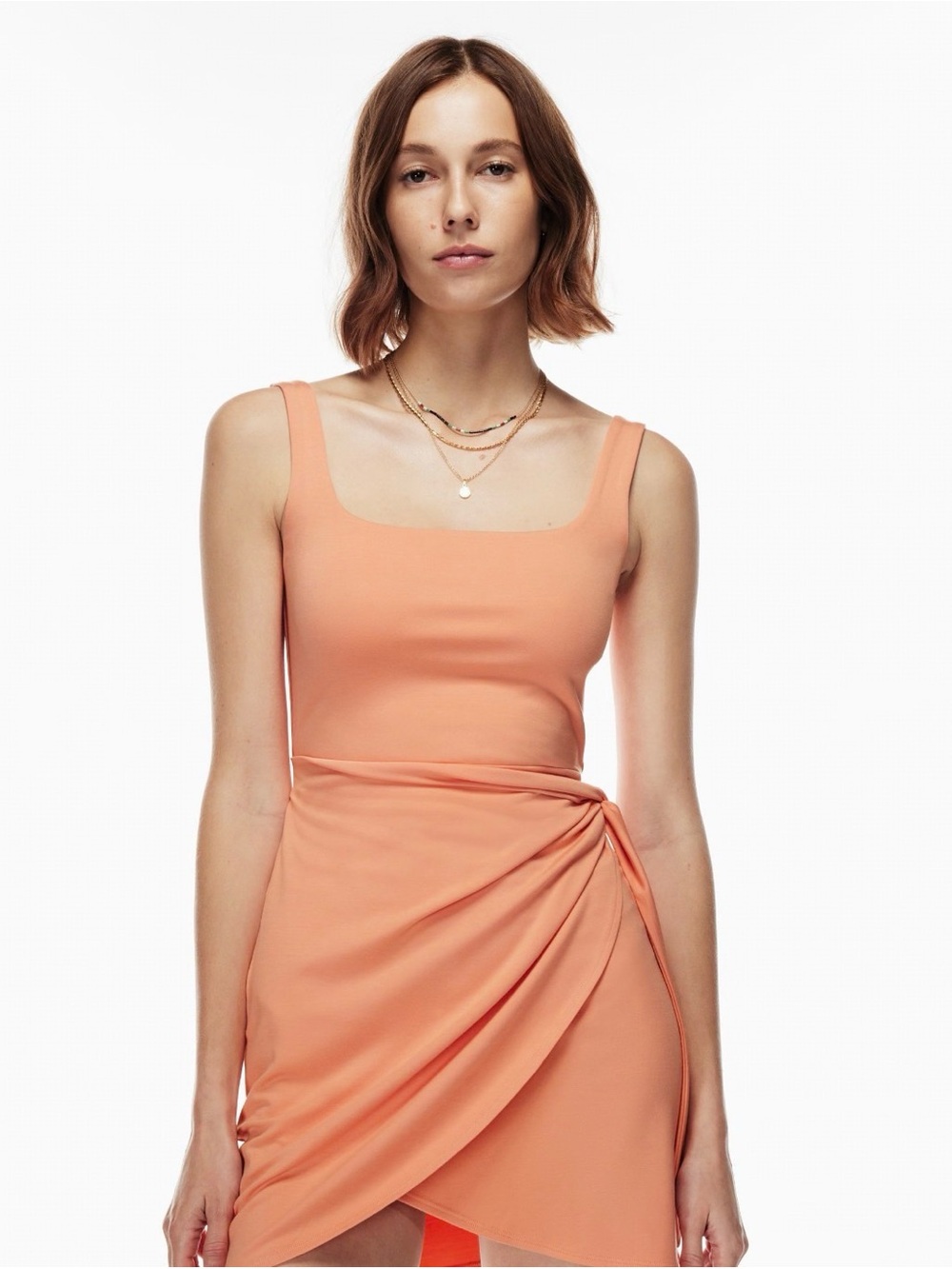 Wilfred Peach Square-Neck Wrap Mini Dress